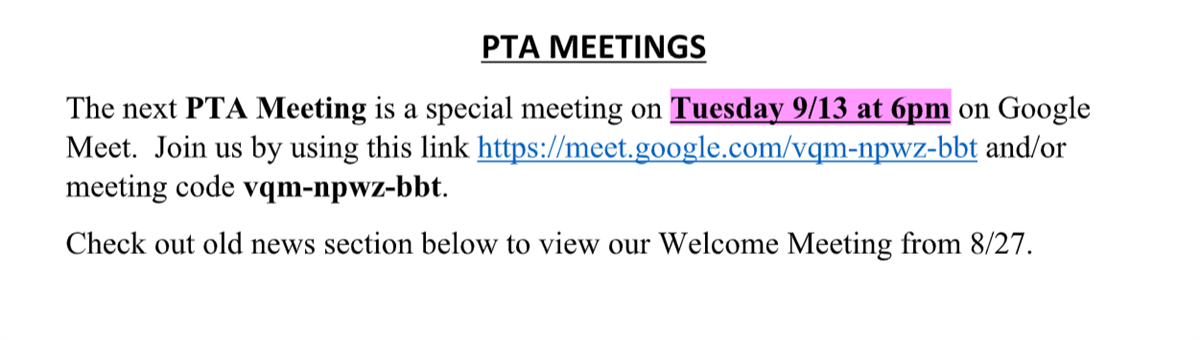 PTA MEETINGS